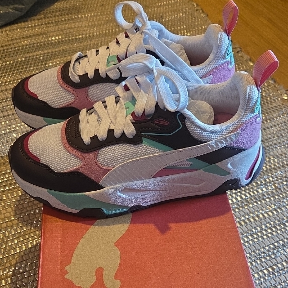 Puma Kids' White, Pink, and Black Sneakers